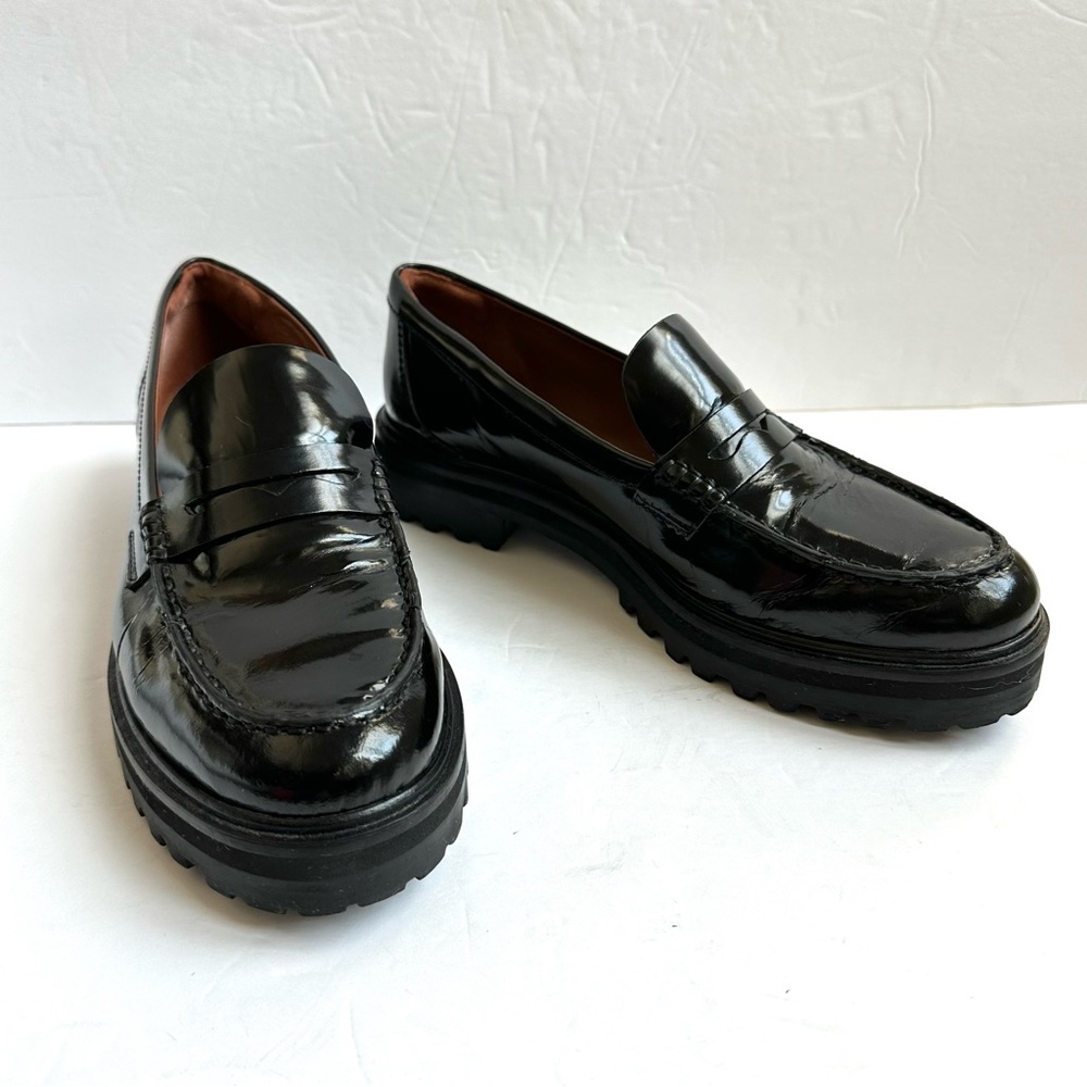 Reformation Agathea Chunky Black Leather Penny Loafers 11